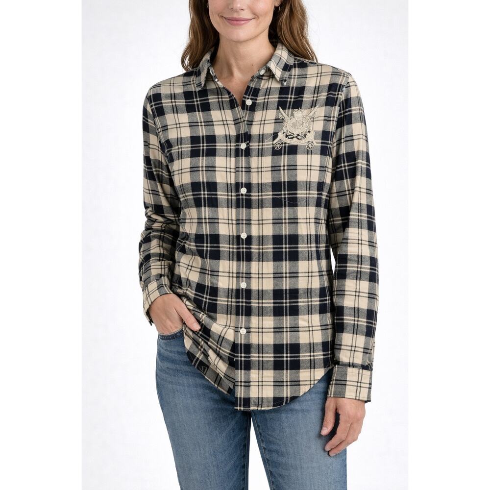 Ralph Lauren Plaid Button Front Shirt Crest Cotton Wool Preppy Academia Womens 4